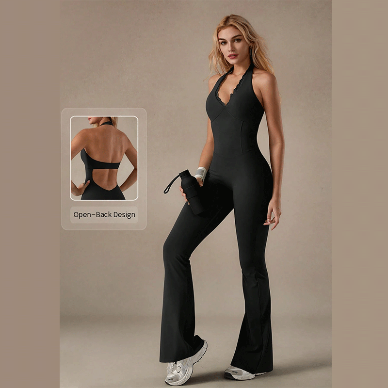 Lace V-Neck All-In-one Yoga Suit for Women Fashionable Back Hip Lift