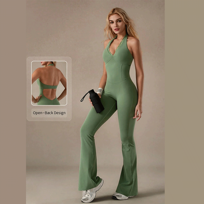 Lace V-Neck All-In-one Yoga Suit for Women Fashionable Back Hip Lift