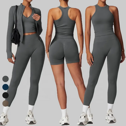 Activewear Tennis Gym Fitness Set Sports Wear Gym Yoga Bra Leggings Jacket Quick Dry 3 Piece Gym Fitness Set