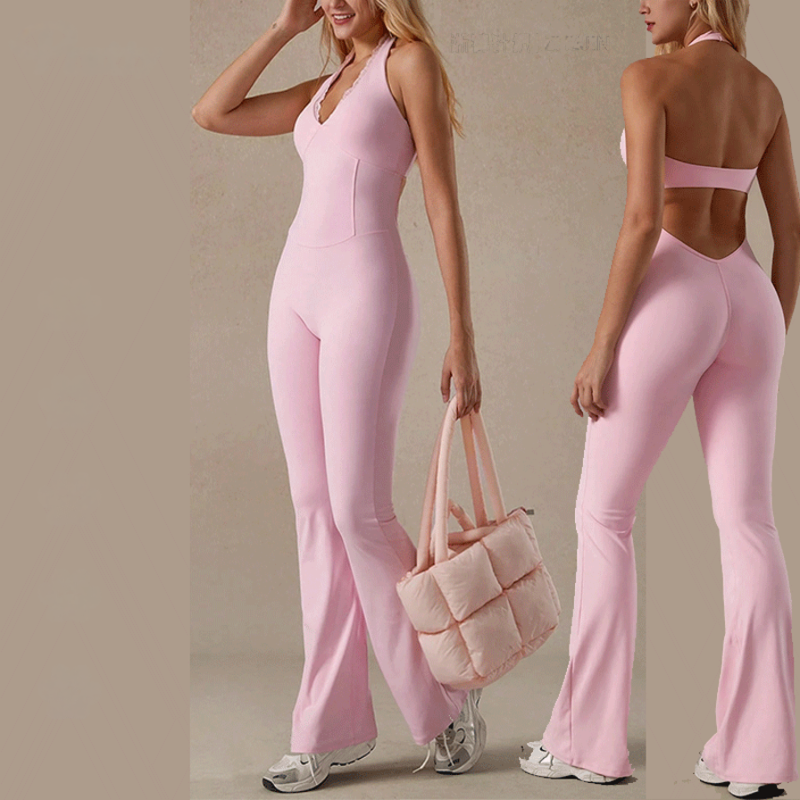 Lace V-Neck All-In-one Yoga Suit for Women Fashionable Back Hip Lift